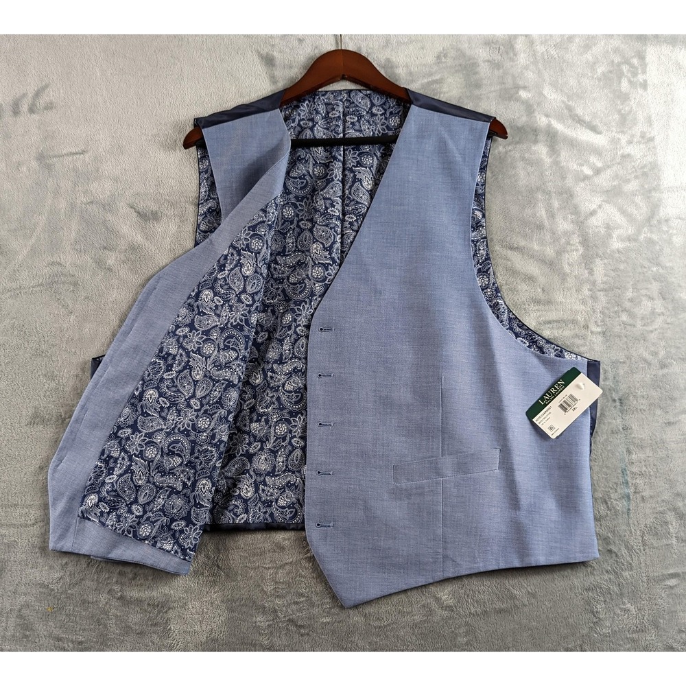 Lauren Ralph Lauren Vest Mens 3XL Light Blue Hitchcock Paisley Lined Formal READ
